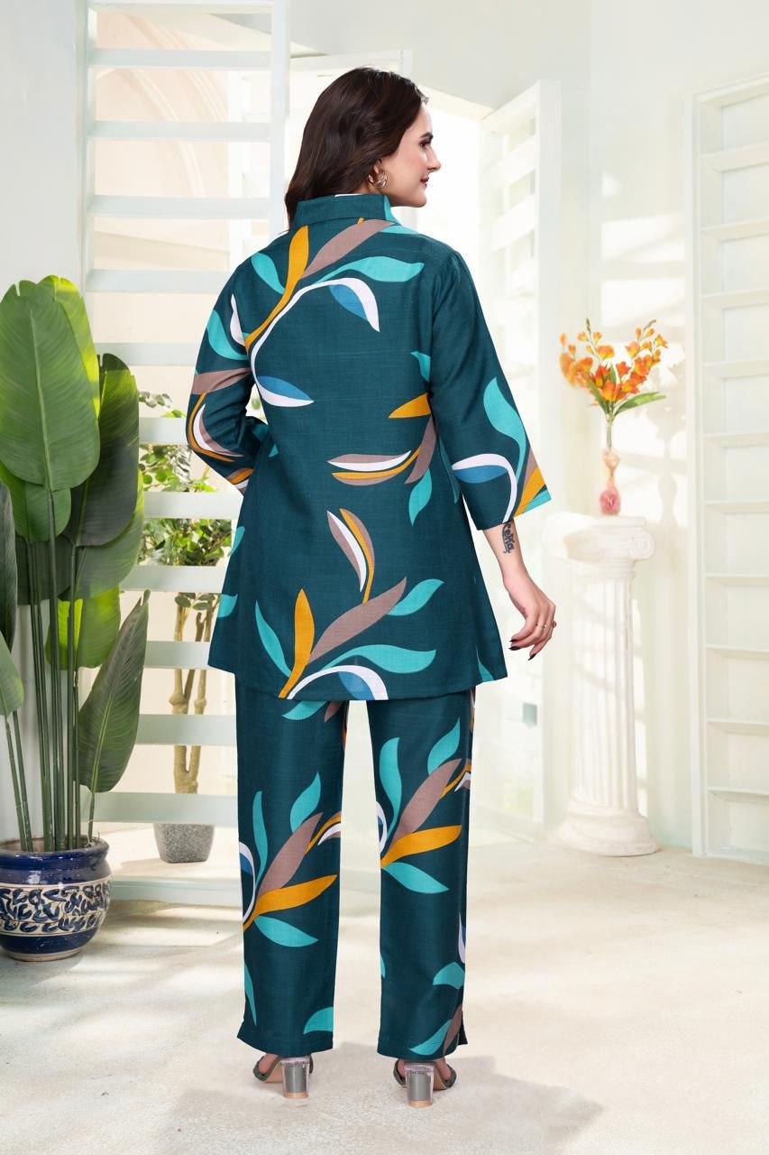 Printed Magic Slub Co-Ord Set with Collar Neck