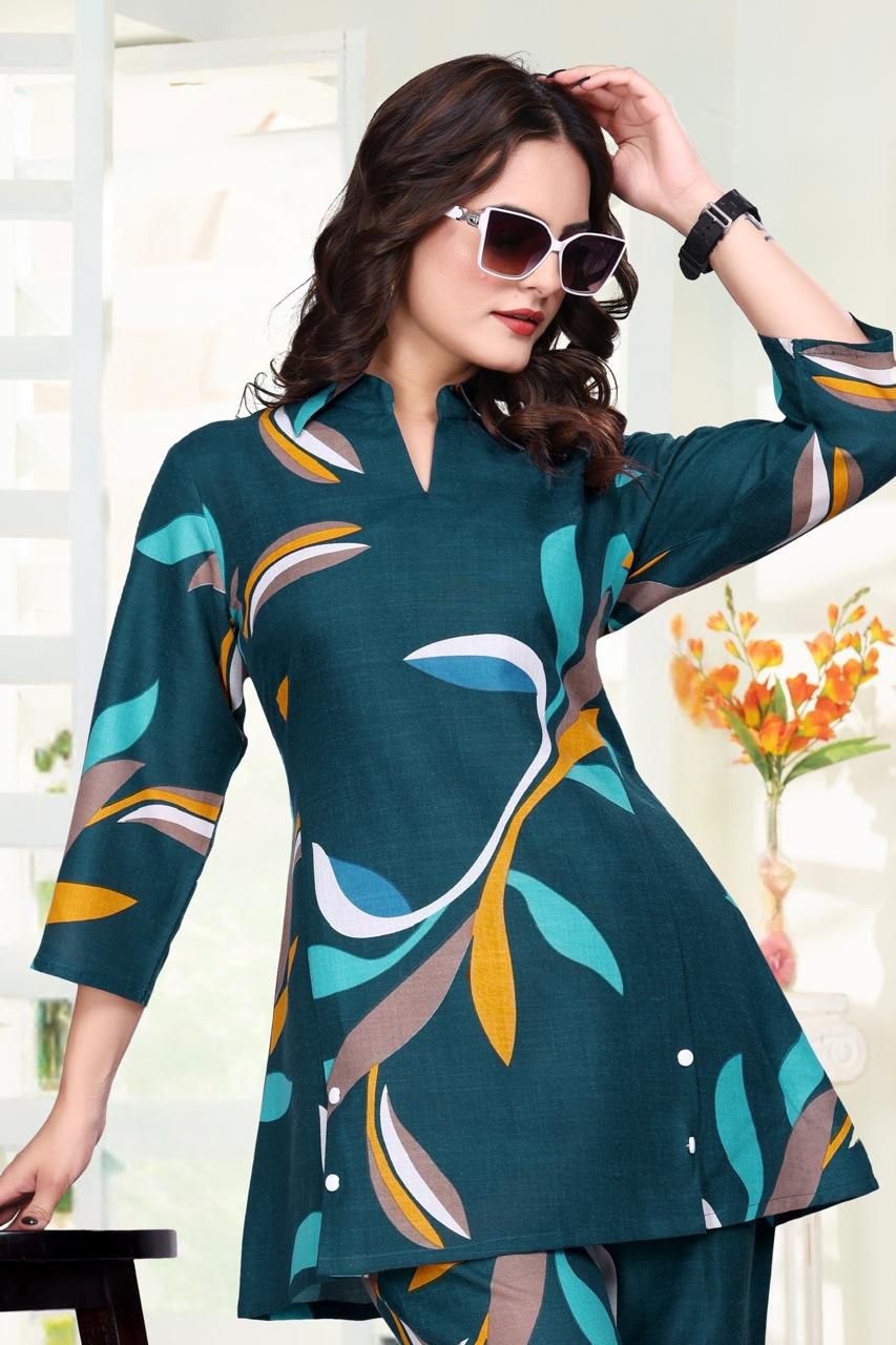 Printed Magic Slub Co-Ord Set with Collar Neck