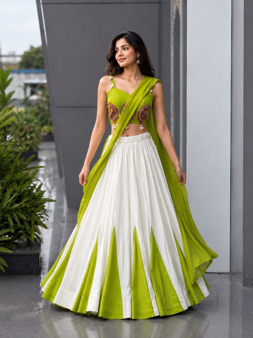 Navratri Special Cotton Lehenga Choli with Mirror & Pearl Kodi Handwork