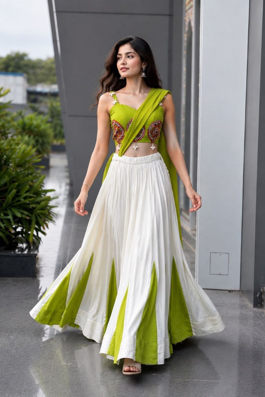 Navratri Special Cotton Lehenga Choli with Mirror & Pearl Kodi Handwork