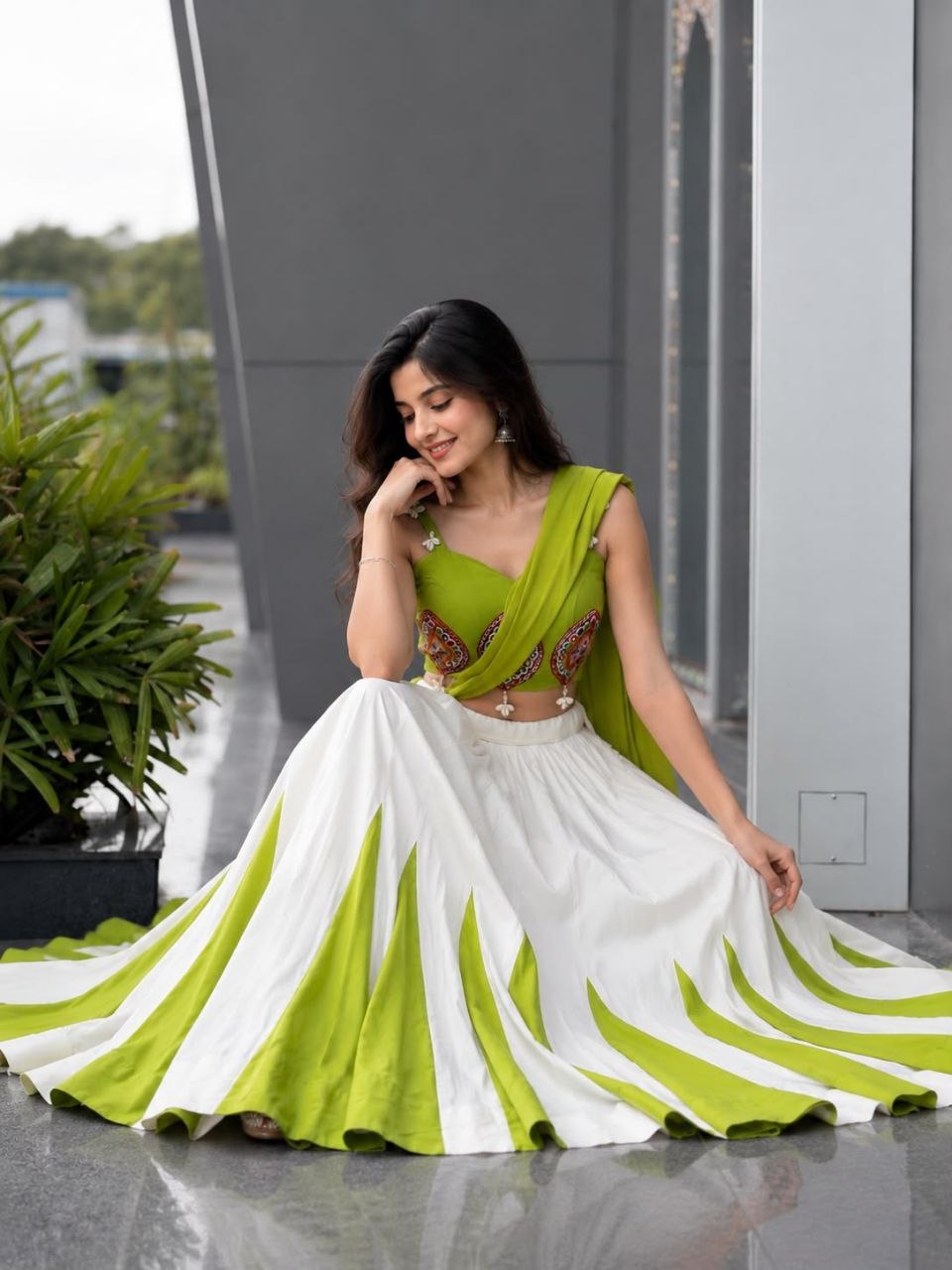 Navratri Special Cotton Lehenga Choli with Mirror & Pearl Kodi Handwork