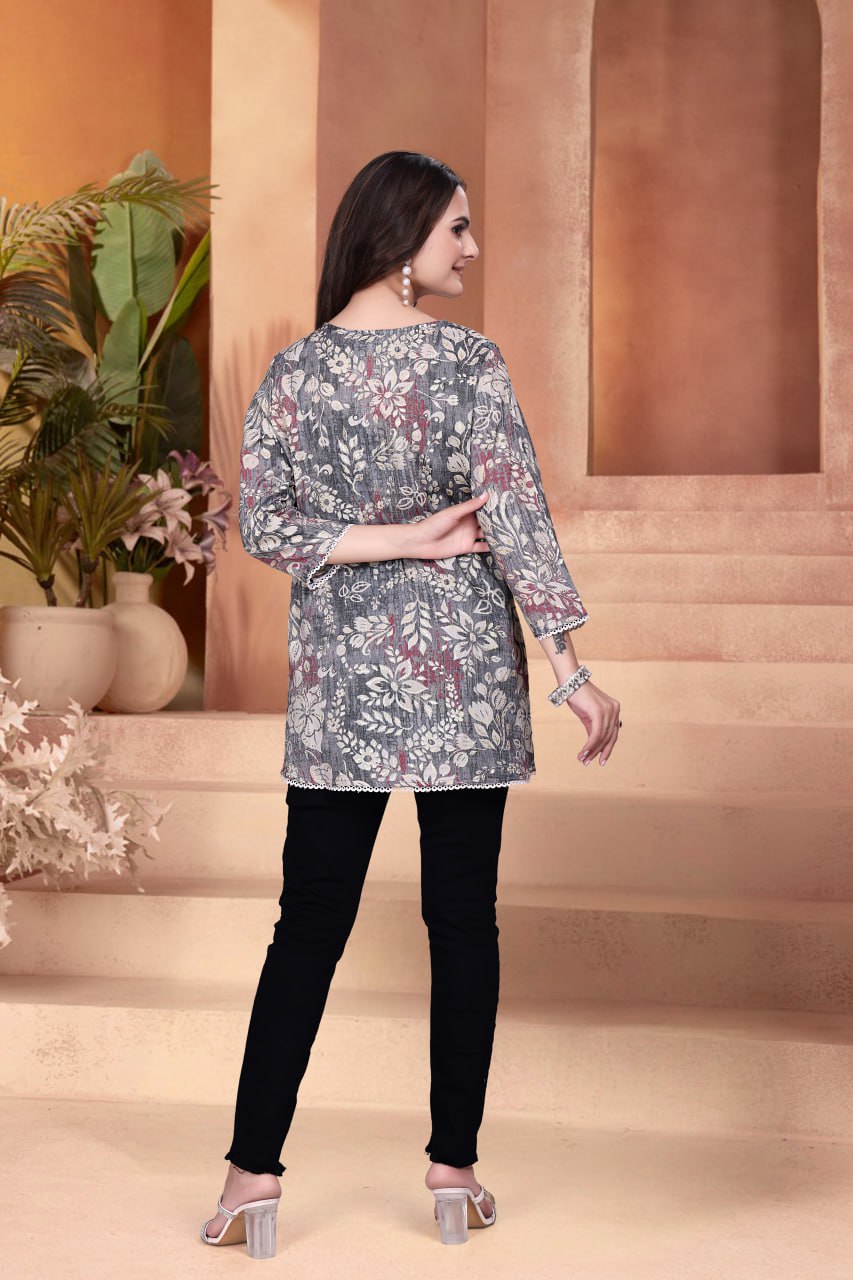 Printed Capsule Fabric Top with V Neck
