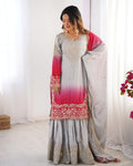 Women's Chinon Silk Embroidered Palazzo Set with Dupatta