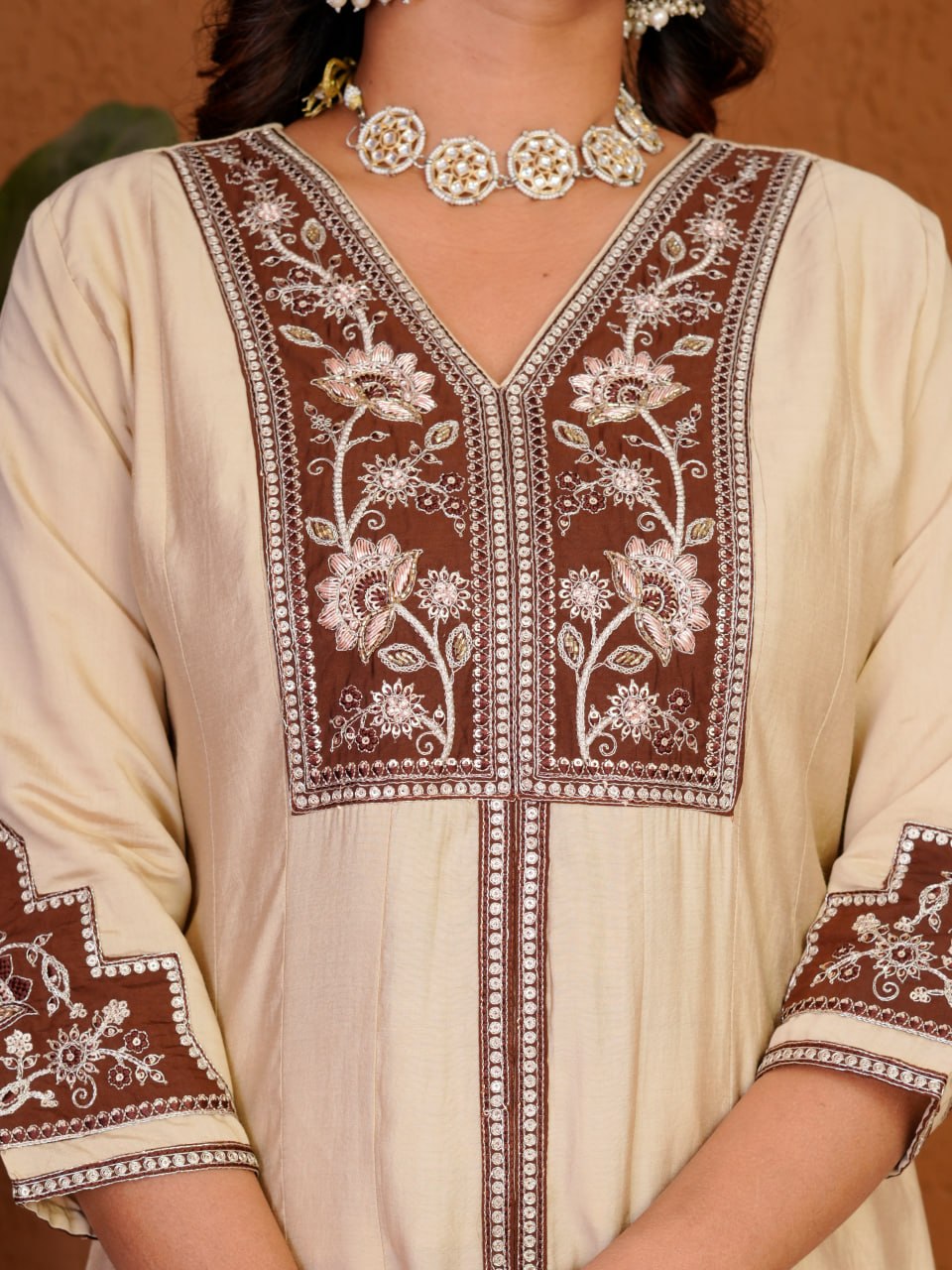 Women's Roman Silk Anarkali Kurti Palazzo Dupatta Set with Heavy Embroidery Thread Work