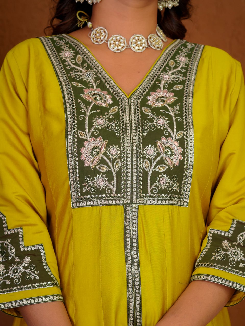 Women's Roman Silk Anarkali Kurti Palazzo Dupatta Set with Heavy Embroidery Thread Work