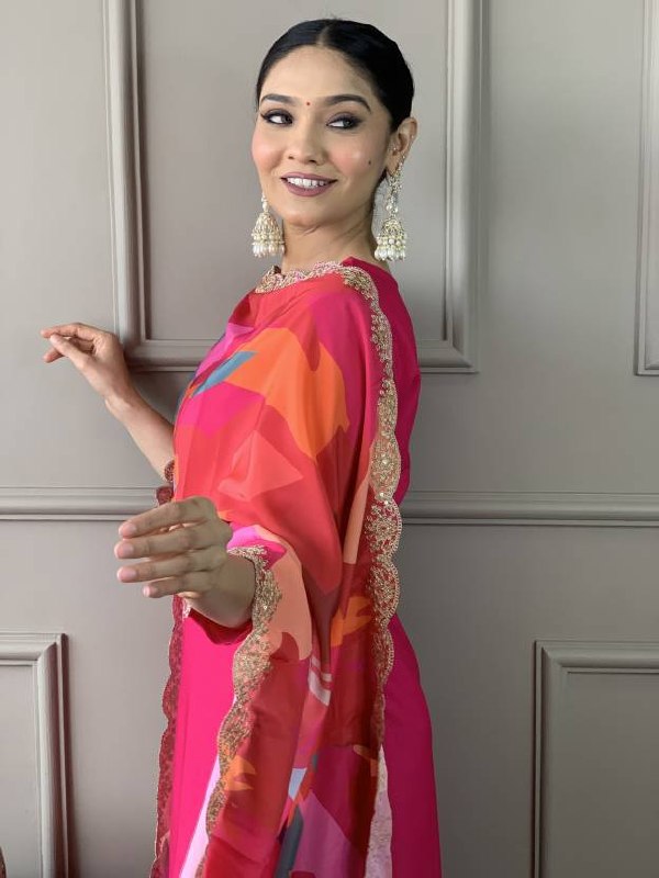 Women's Embroidered Viscose Chanderi Kurta Pant Set with Chinon Dupatta