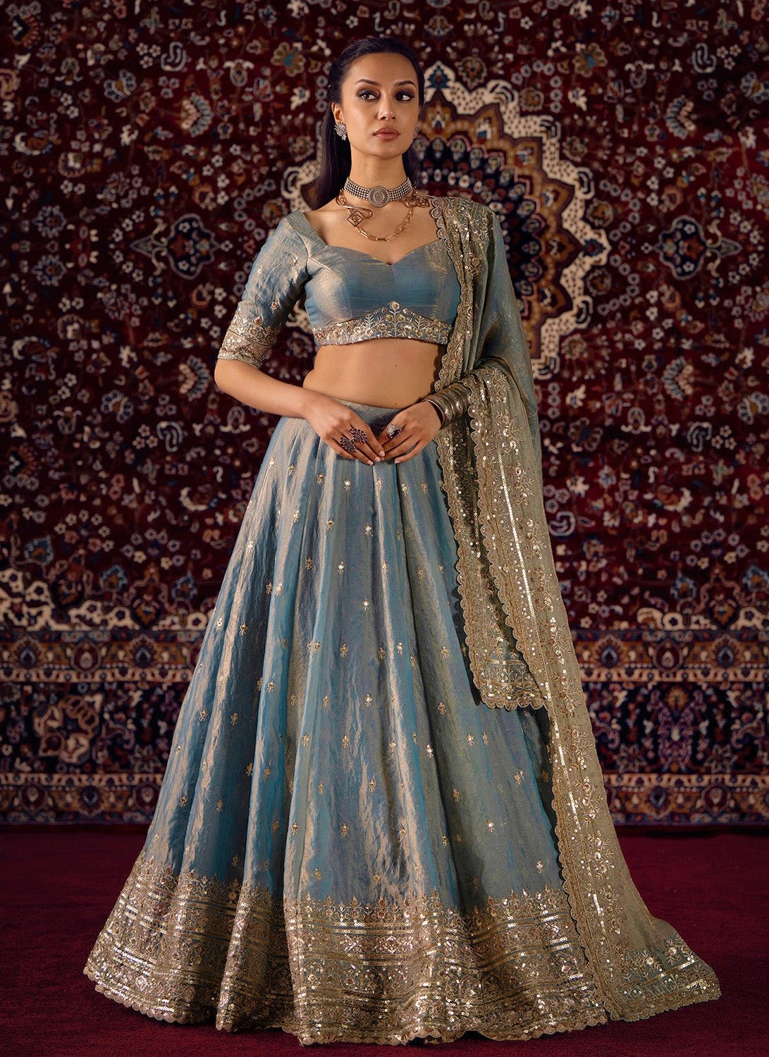Women's Fandy Silk Dori Zari Embroidered Semi-Stitched Lehenga Choli with Dupatta