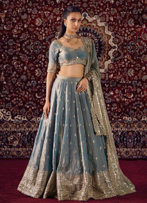 Women's Fandy Silk Dori Zari Embroidered Semi-Stitched Lehenga Choli with Dupatta