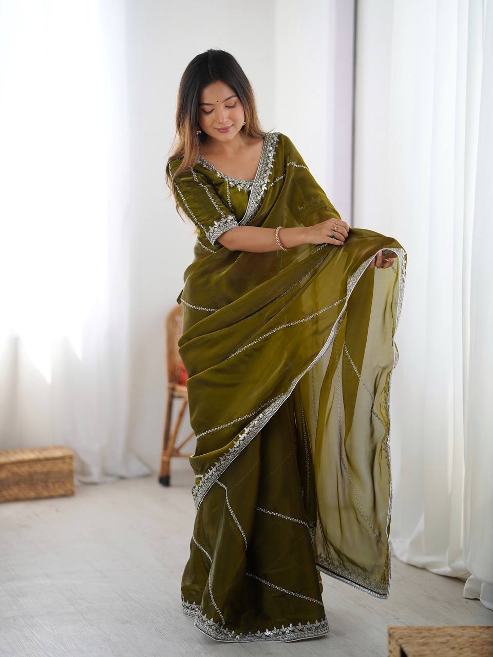 Premium Heavy JMC Silk Thread & Sequin Embroidered Designer Party Wear Saree with Blouse