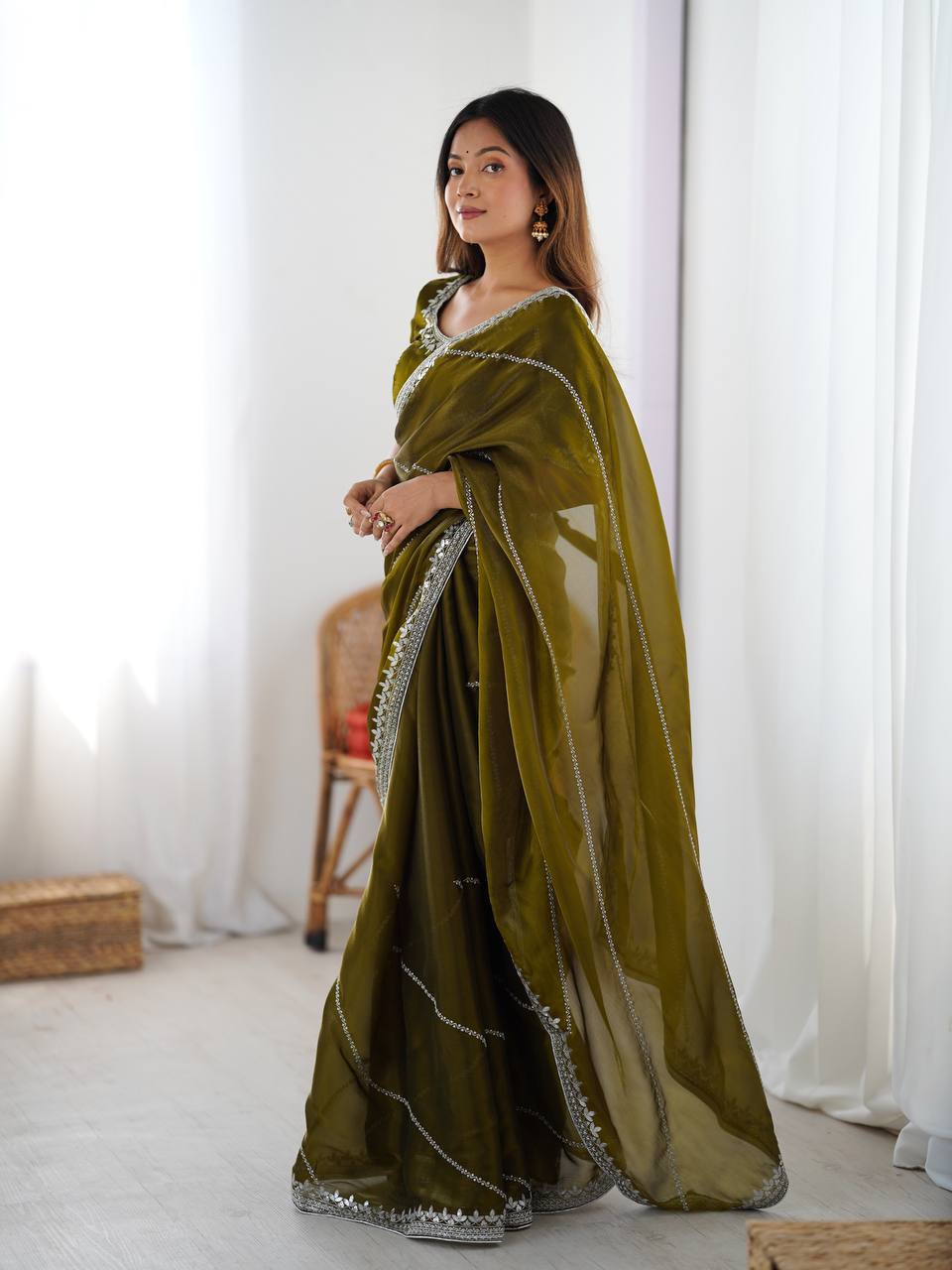 Premium Heavy JMC Silk Thread & Sequin Embroidered Designer Party Wear Saree with Blouse