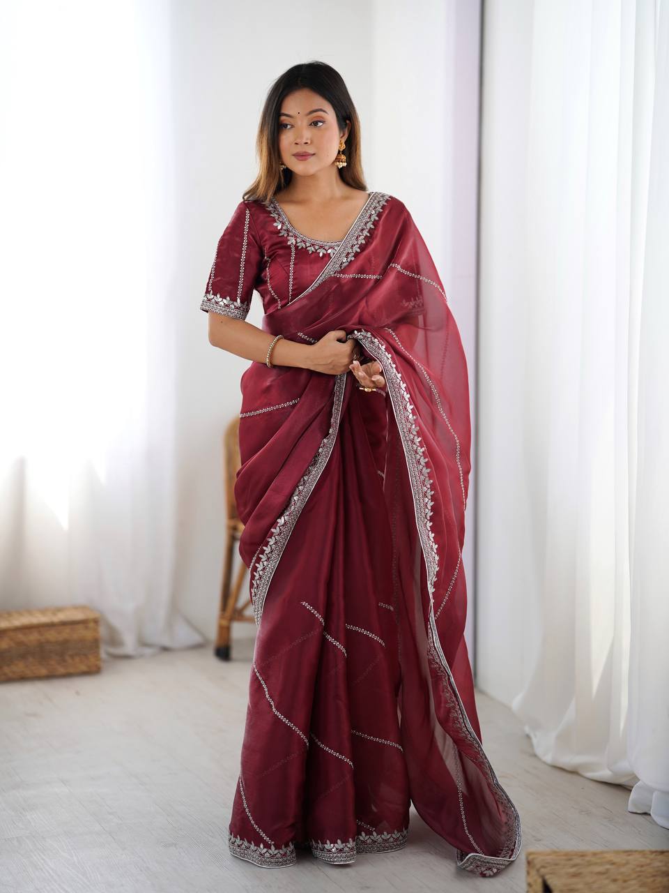 Premium Heavy JMC Silk Thread & Sequin Embroidered Designer Party Wear Saree with Blouse