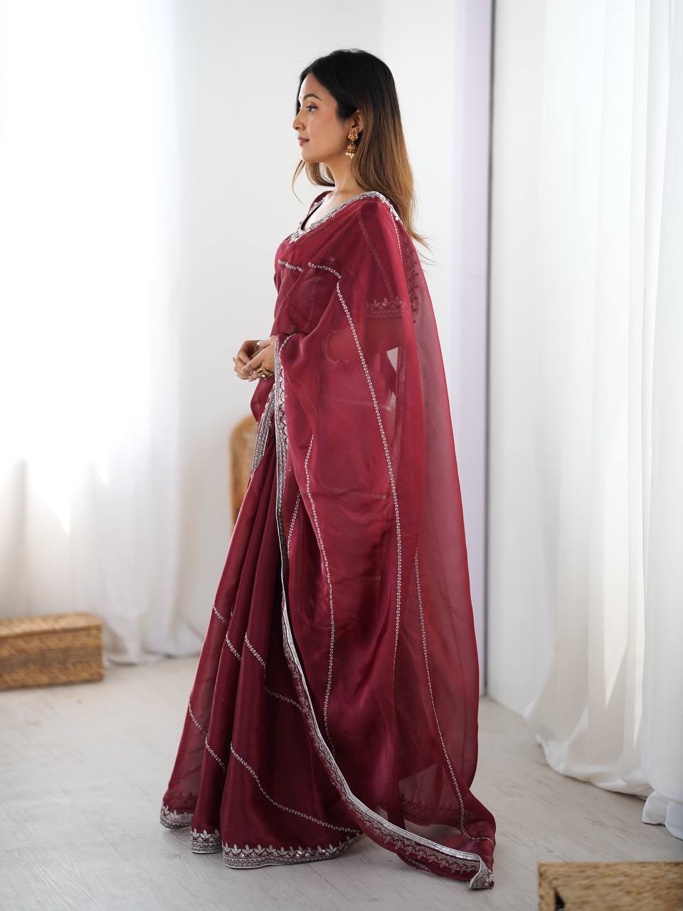 Premium Heavy JMC Silk Thread & Sequin Embroidered Designer Party Wear Saree with Blouse
