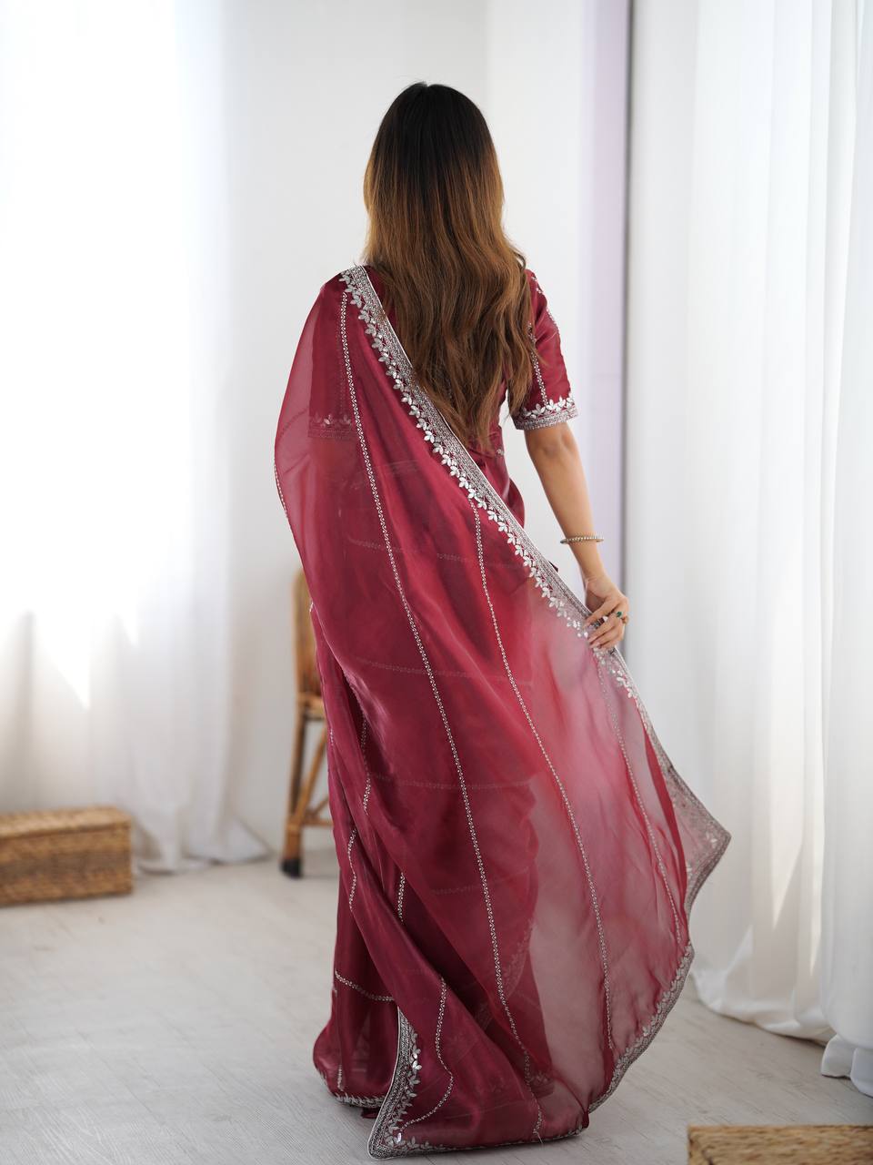 Premium Heavy JMC Silk Thread & Sequin Embroidered Designer Party Wear Saree with Blouse