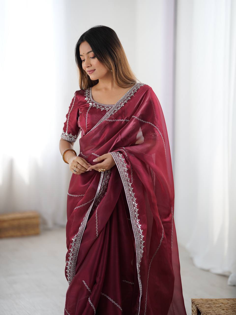 Premium Heavy JMC Silk Thread & Sequin Embroidered Designer Party Wear Saree with Blouse