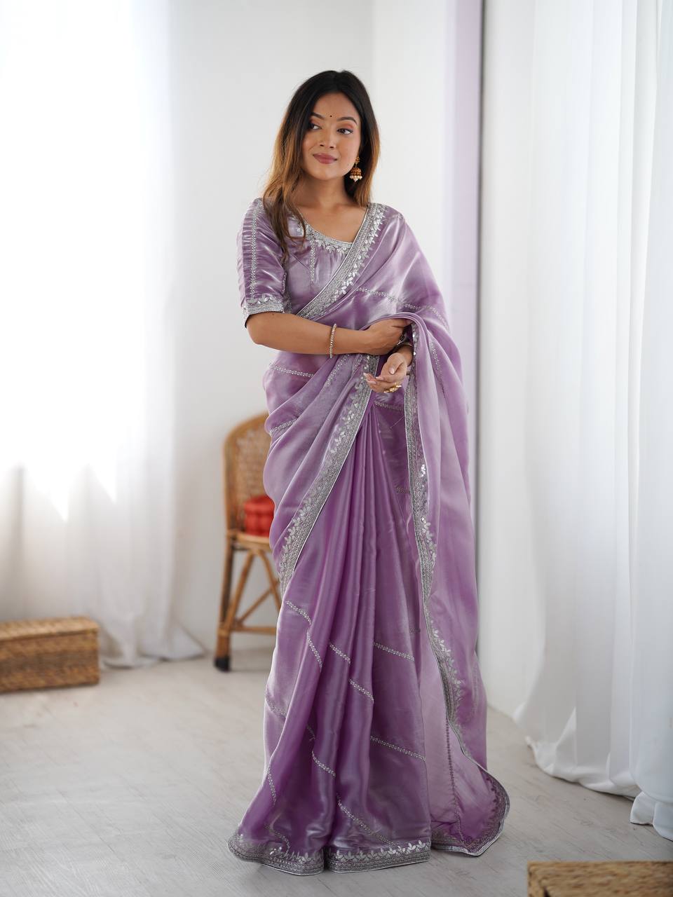 Premium Heavy JMC Silk Thread & Sequin Embroidered Designer Party Wear Saree with Blouse