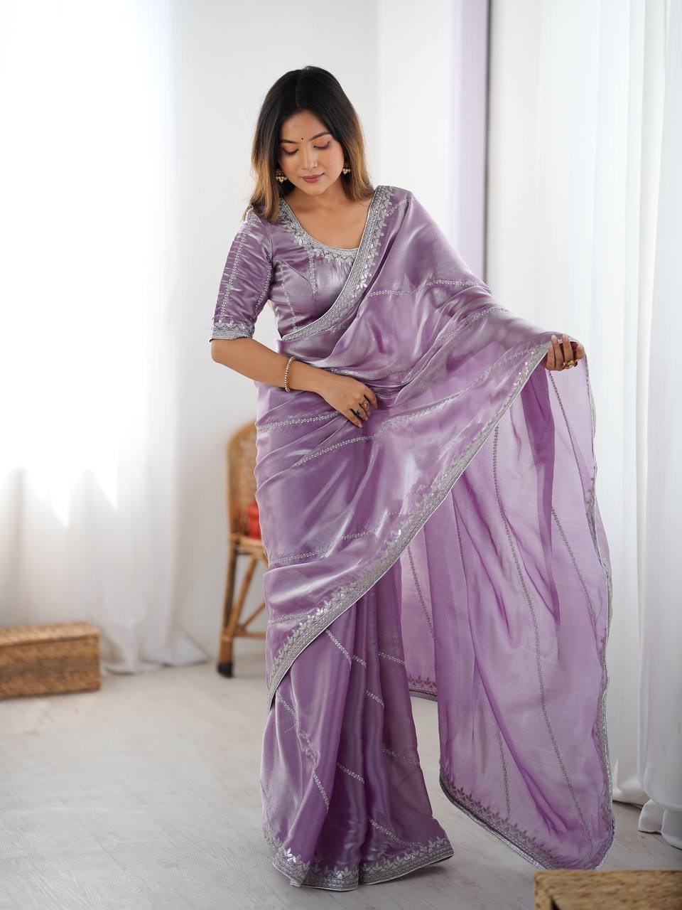Premium Heavy JMC Silk Thread & Sequin Embroidered Designer Party Wear Saree with Blouse