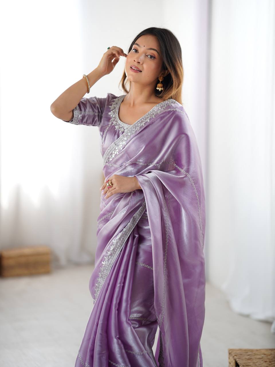 Premium Heavy JMC Silk Thread & Sequin Embroidered Designer Party Wear Saree with Blouse