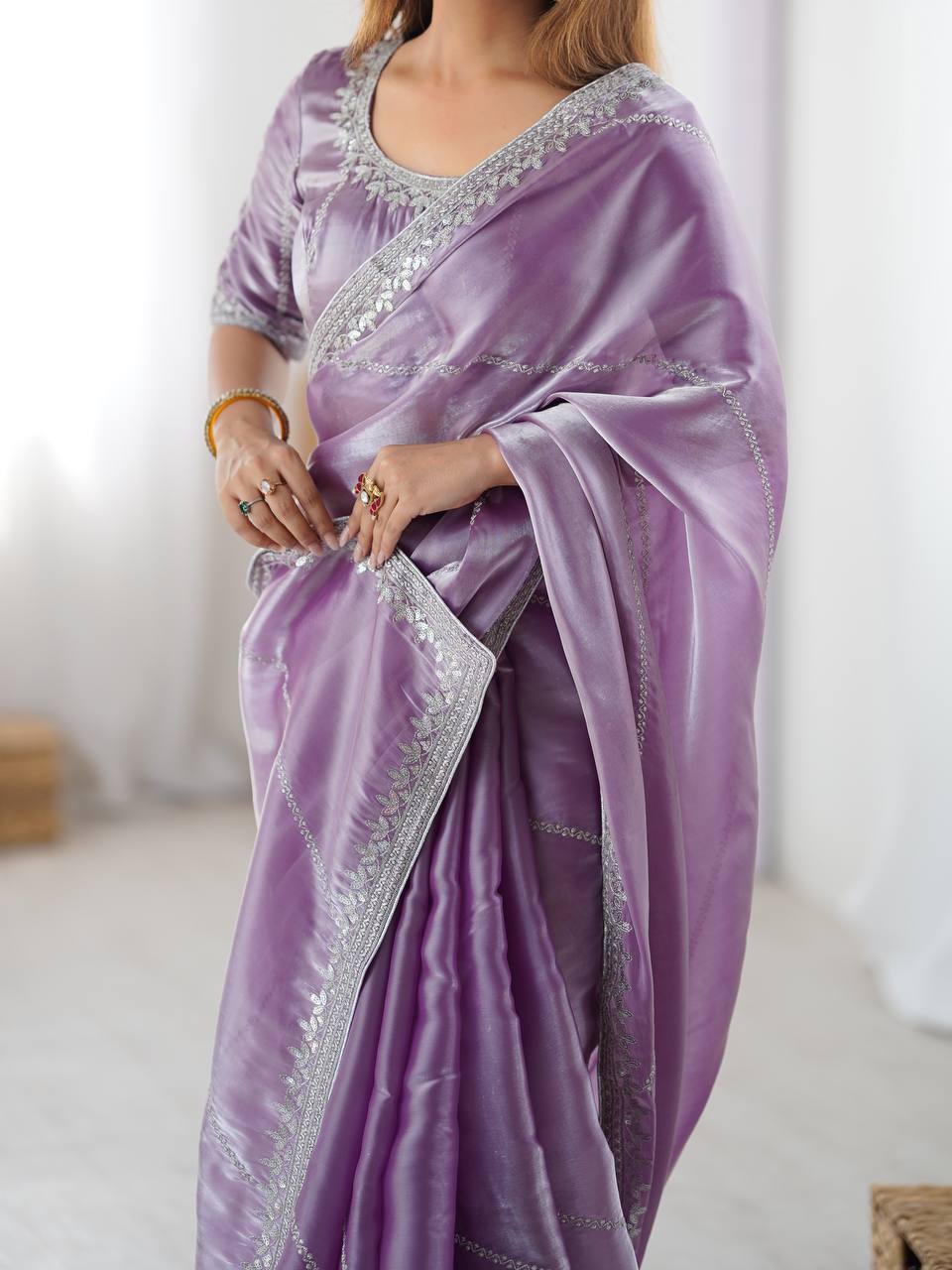 Premium Heavy JMC Silk Thread & Sequin Embroidered Designer Party Wear Saree with Blouse