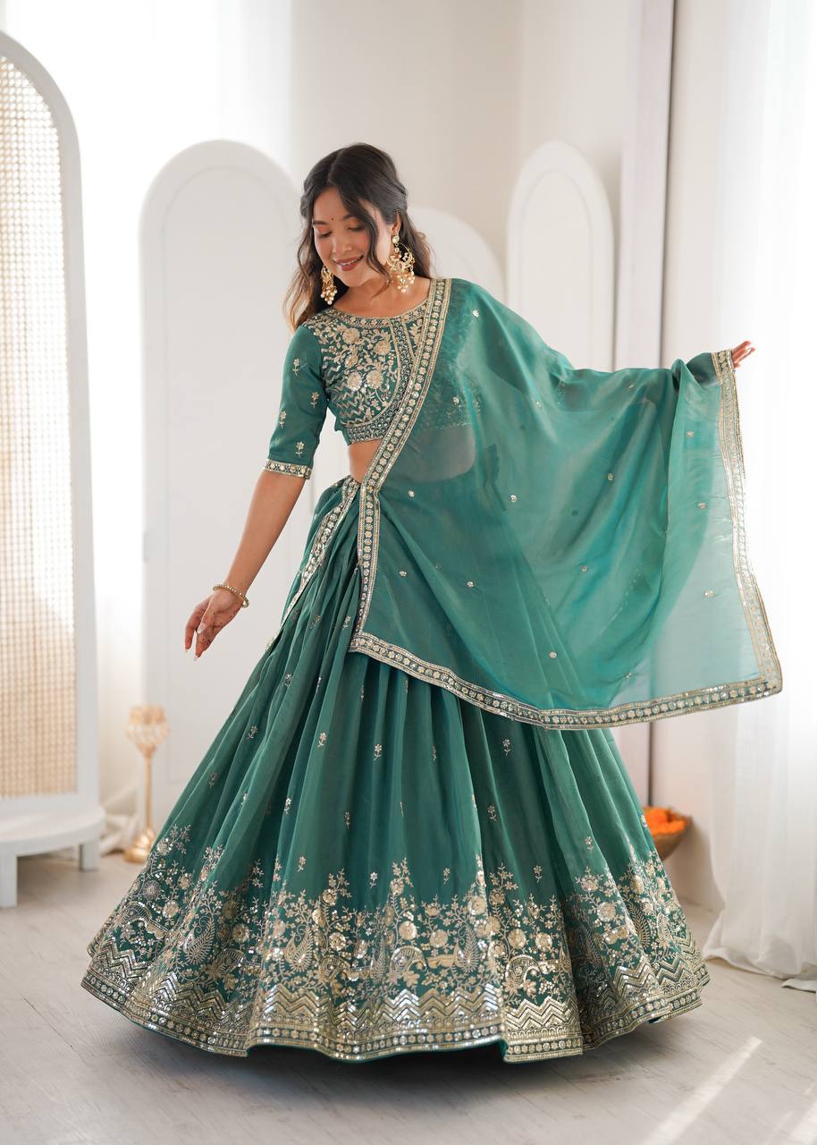 Women's Shimmer Silk Embroidered Lehenga Choli Set with Dupatta