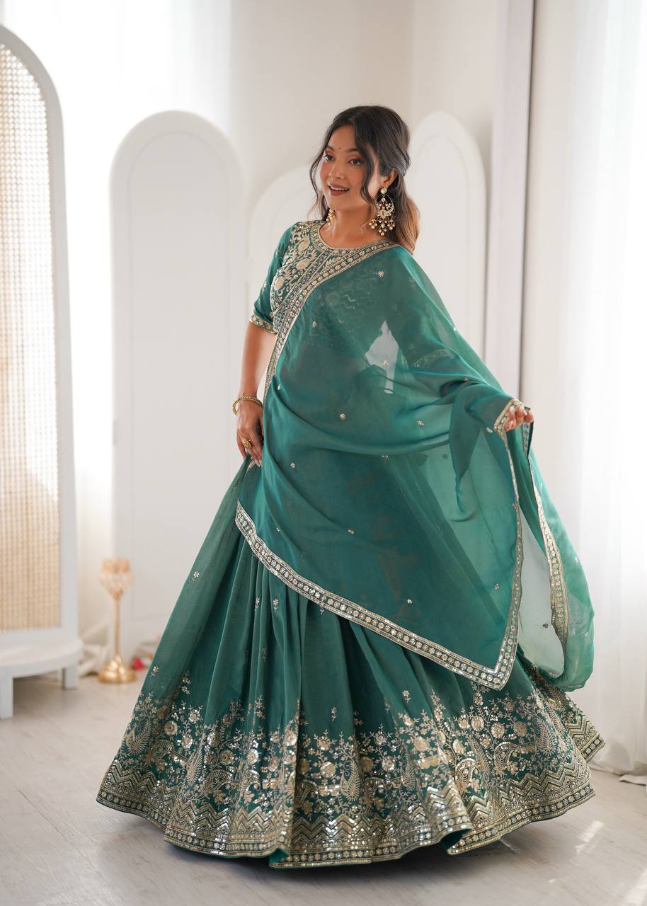 Women's Shimmer Silk Embroidered Lehenga Choli Set with Dupatta