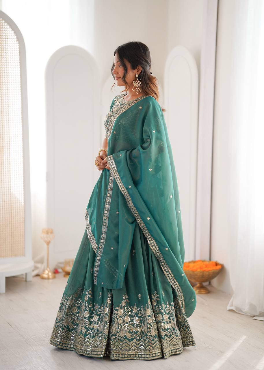 Women's Shimmer Silk Embroidered Lehenga Choli Set with Dupatta