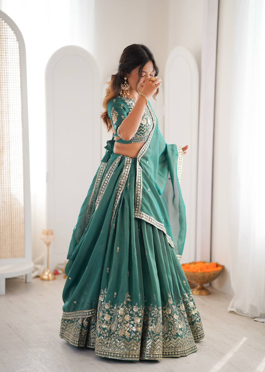 Women's Shimmer Silk Embroidered Lehenga Choli Set with Dupatta