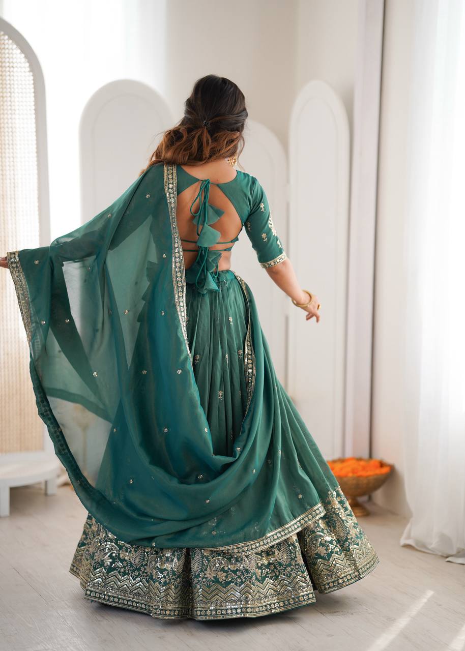 Women's Shimmer Silk Embroidered Lehenga Choli Set with Dupatta