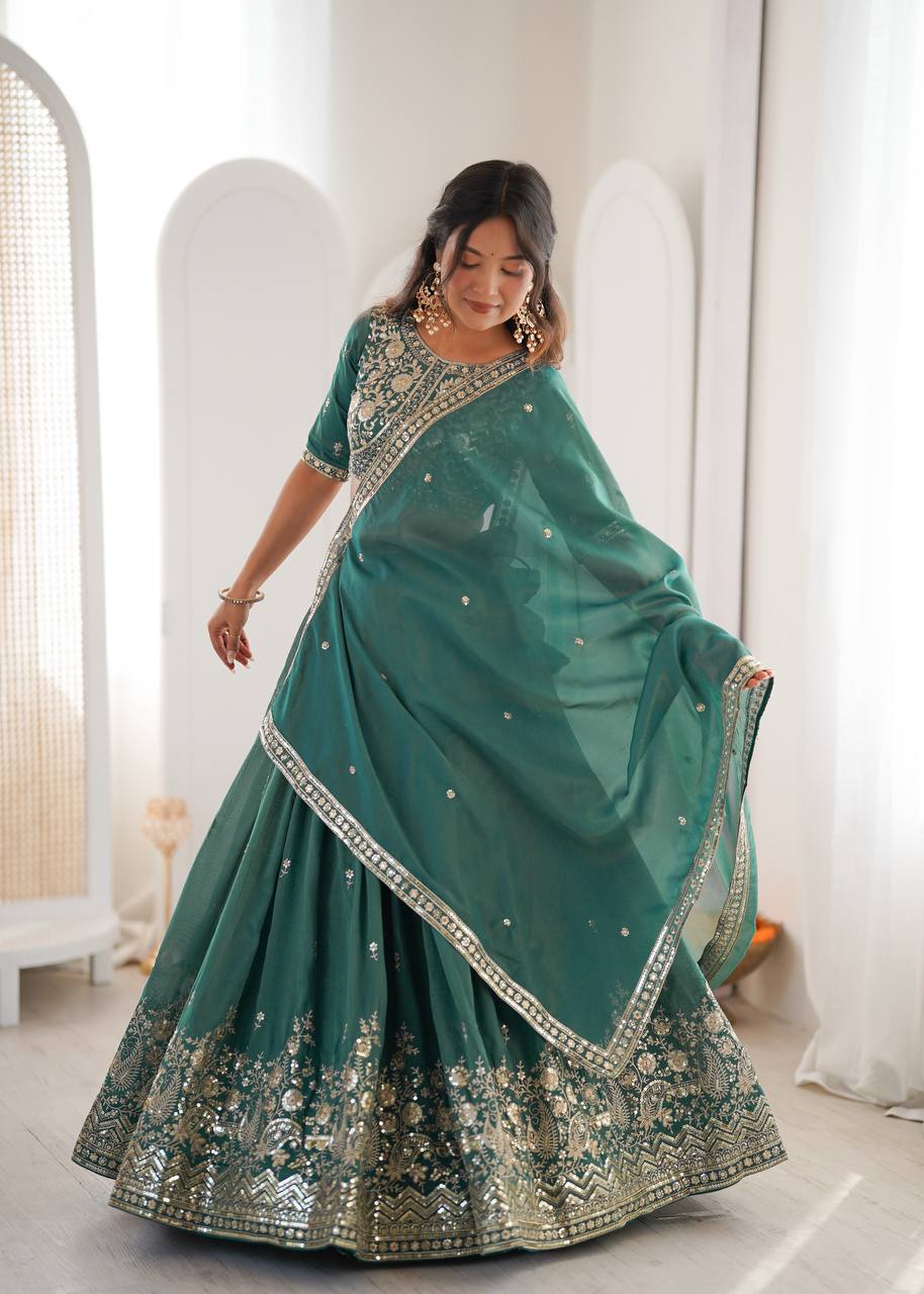 Women's Shimmer Silk Embroidered Lehenga Choli Set with Dupatta