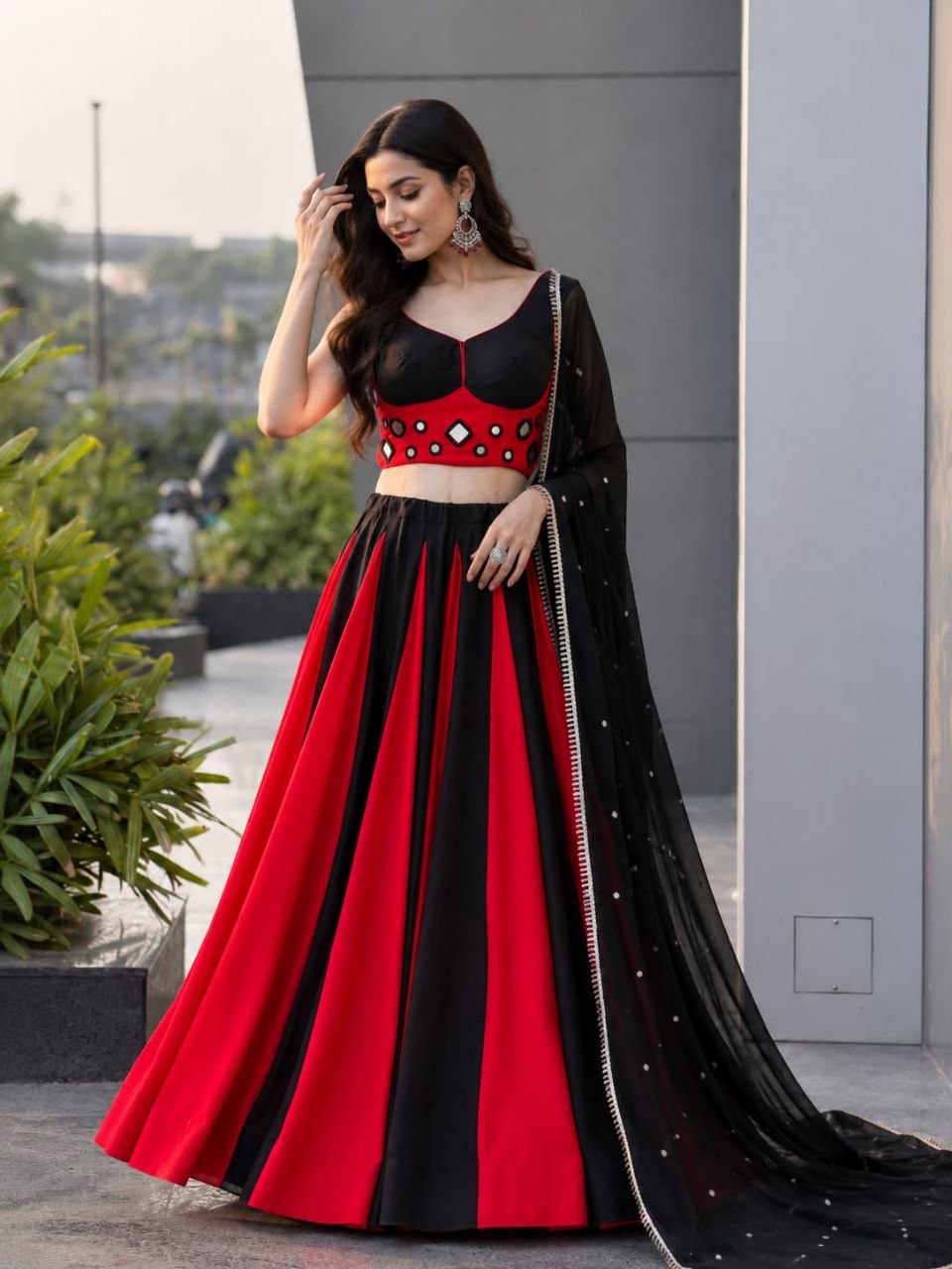 Navratri Special Cotton Lehenga Choli with Real Mirror Work Blouse & Georgette Dupatta