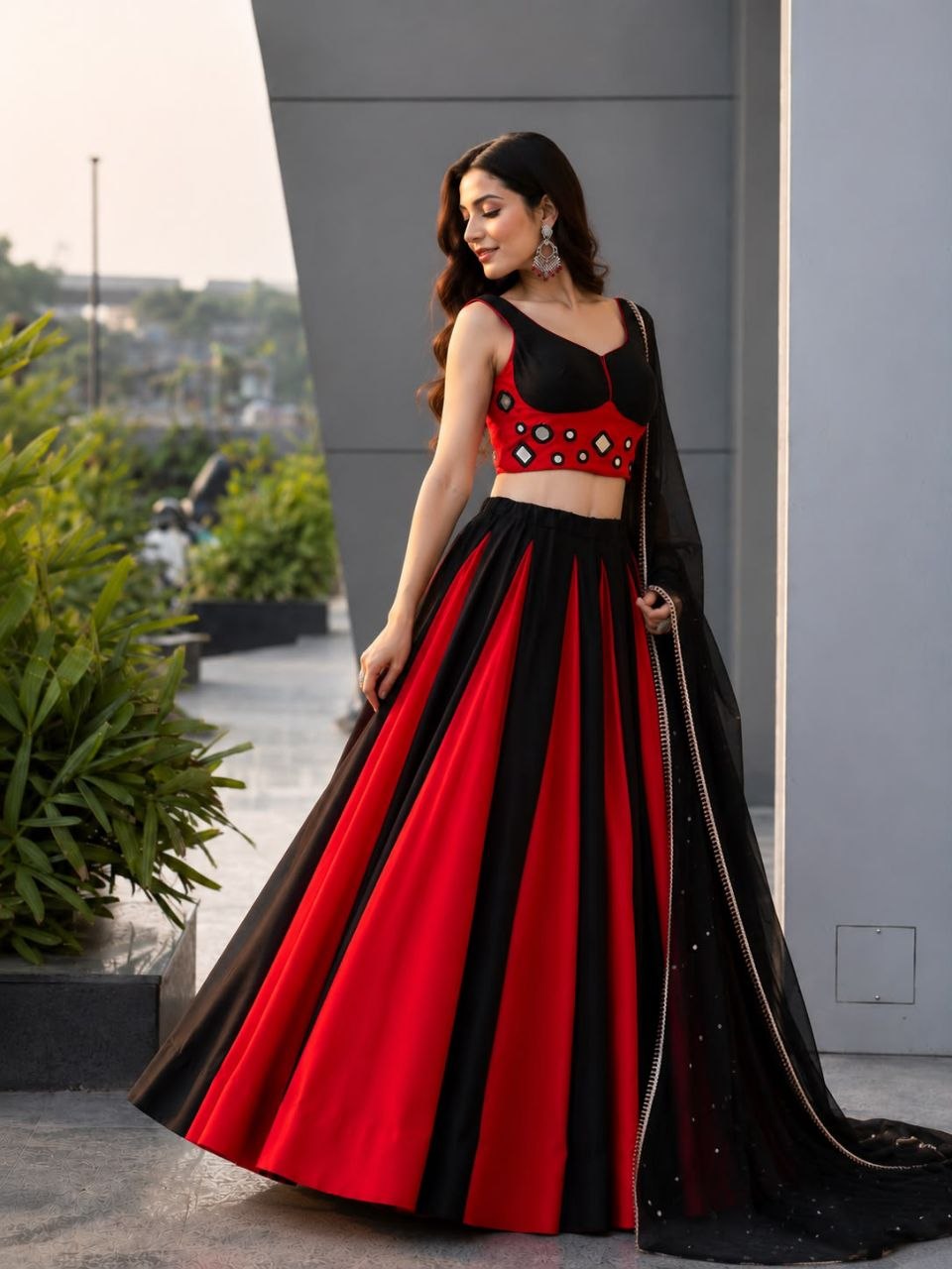 Navratri Special Cotton Lehenga Choli with Real Mirror Work Blouse & Georgette Dupatta
