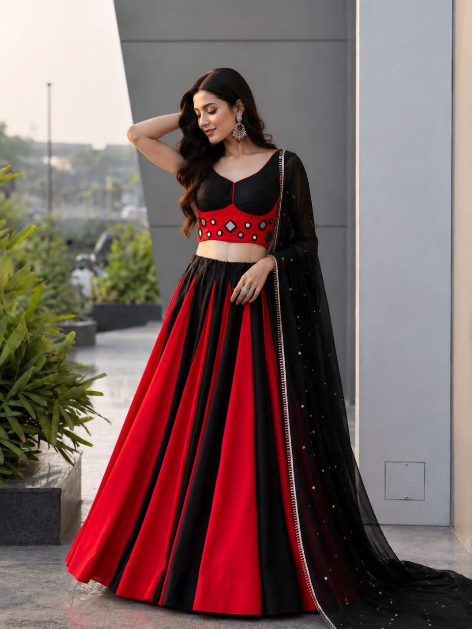 Navratri Special Cotton Lehenga Choli with Real Mirror Work Blouse & Georgette Dupatta