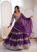 Women's Faux Georgette Thread Embroidered Lehenga Choli Set with Dupatta