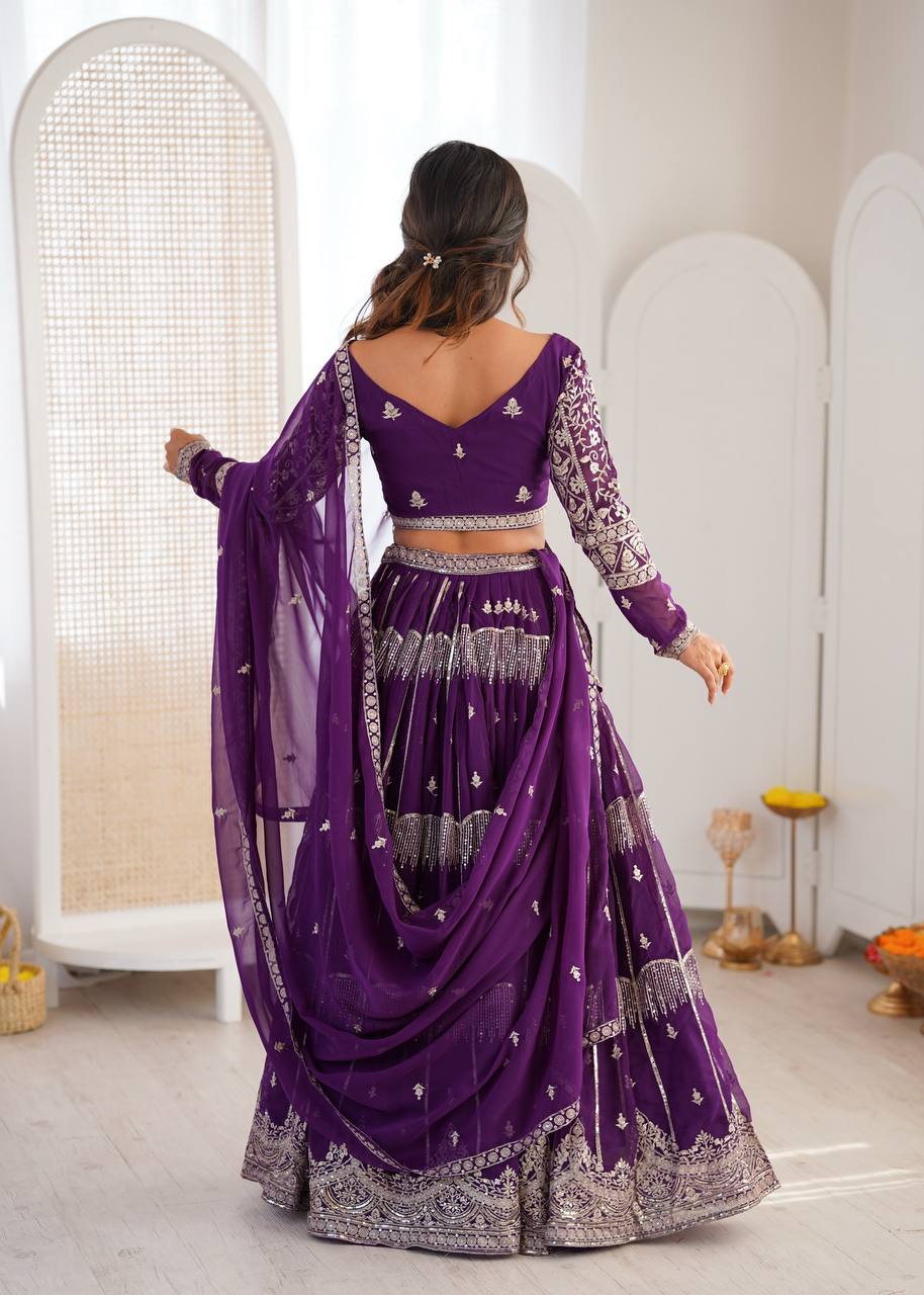 Women's Faux Georgette Thread Embroidered Lehenga Choli Set with Dupatta