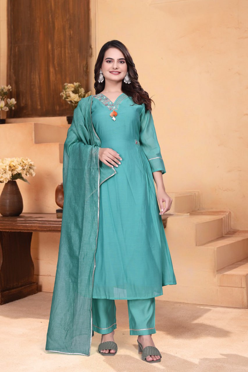 Pure Mulchanderi Salwar Suit Set with Dupatta