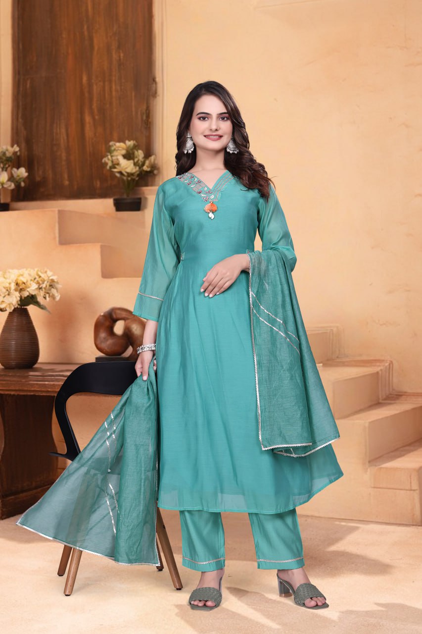 Pure Mulchanderi Salwar Suit Set with Dupatta