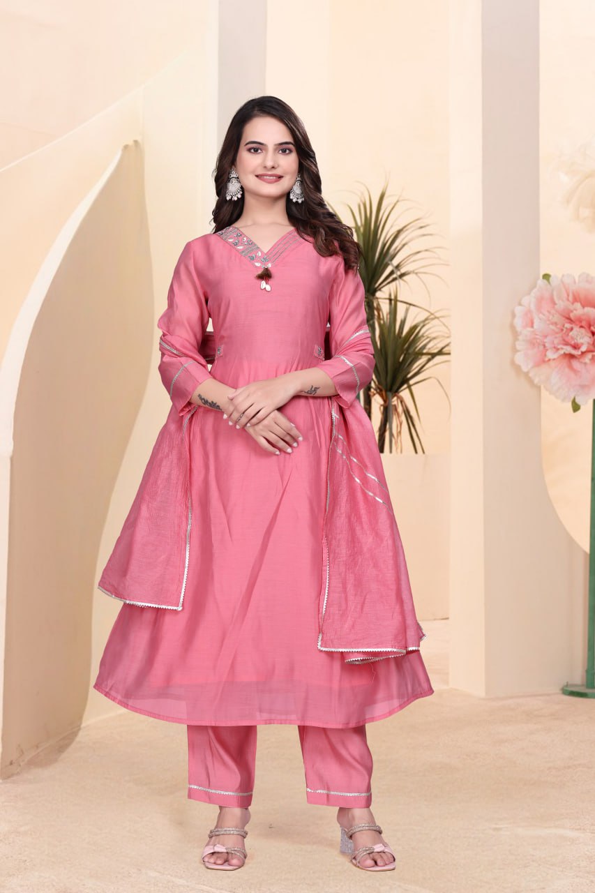 Pure Mulchanderi Salwar Suit Set with Dupatta