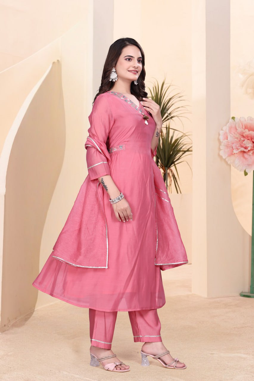 Pure Mulchanderi Salwar Suit Set with Dupatta