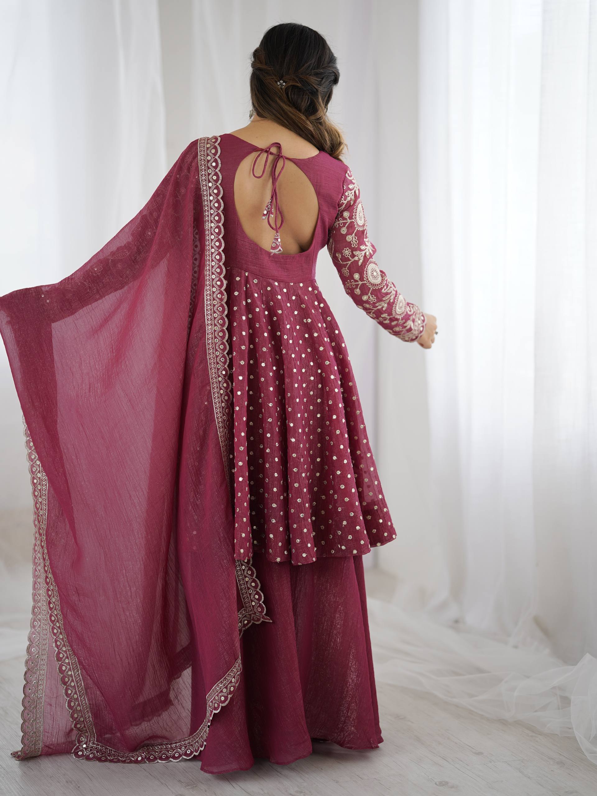 Women's Crunchy Silk Embroidered Sharara Palazzo Suit Set with Dupatta