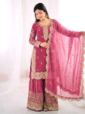 Women's Fendy Silk Embroidered Palazzo Suit Set with Lace Border Dupatta