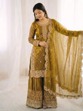 Women's Fendy Silk Embroidered Palazzo Suit Set with Lace Border Dupatta