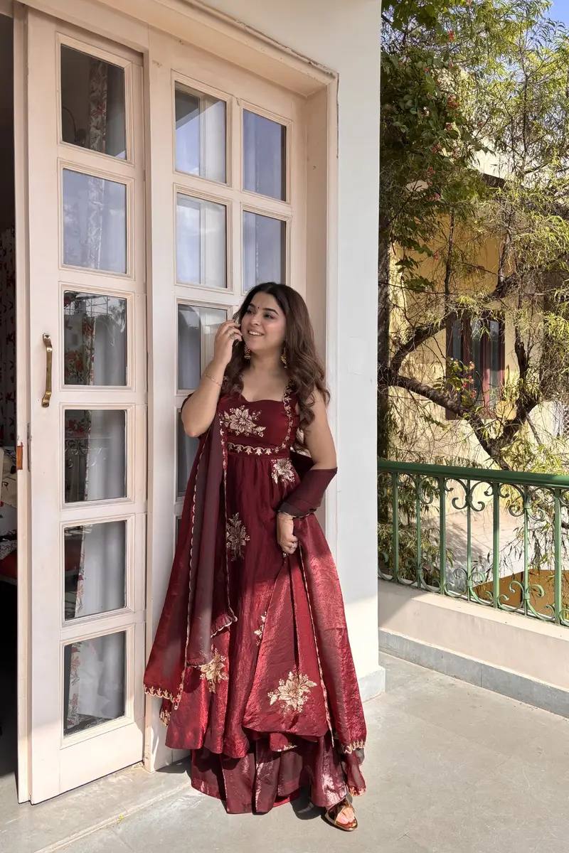 Women's Fendy Silk Embroidered Kurta Palazzo Set with Dupatta