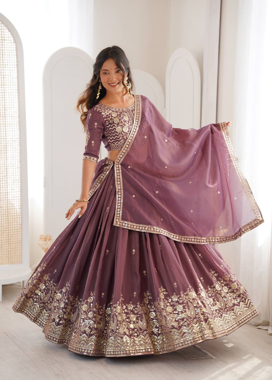 Women's Shimmer Silk Embroidered Lehenga Choli Set with Dupatta