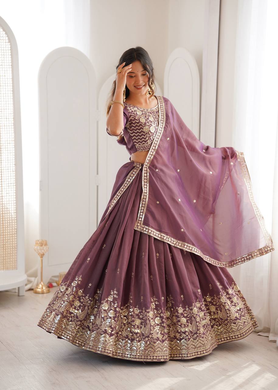 Women's Shimmer Silk Embroidered Lehenga Choli Set with Dupatta