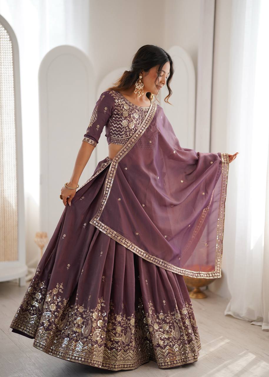 Women's Shimmer Silk Embroidered Lehenga Choli Set with Dupatta