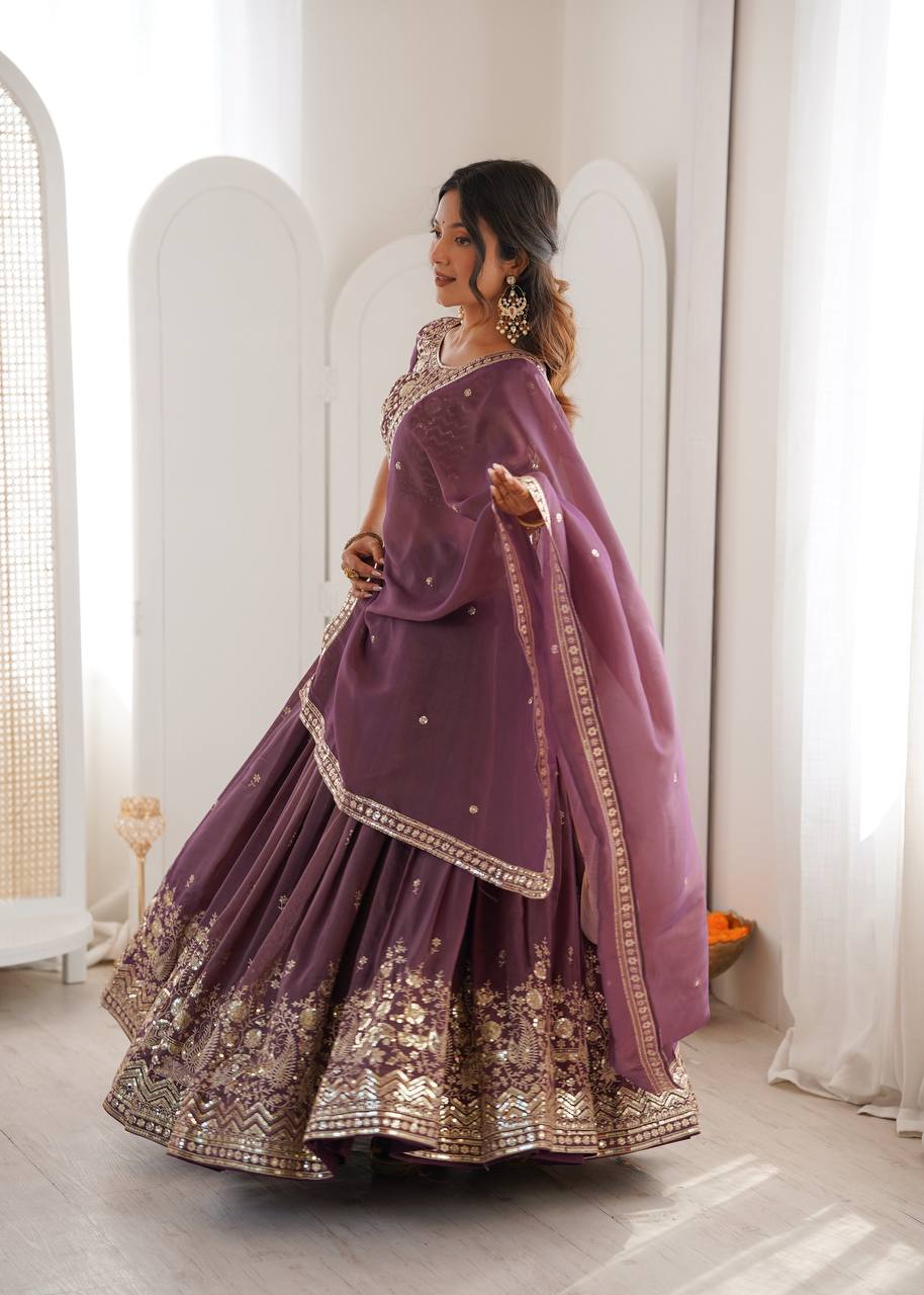 Women's Shimmer Silk Embroidered Lehenga Choli Set with Dupatta