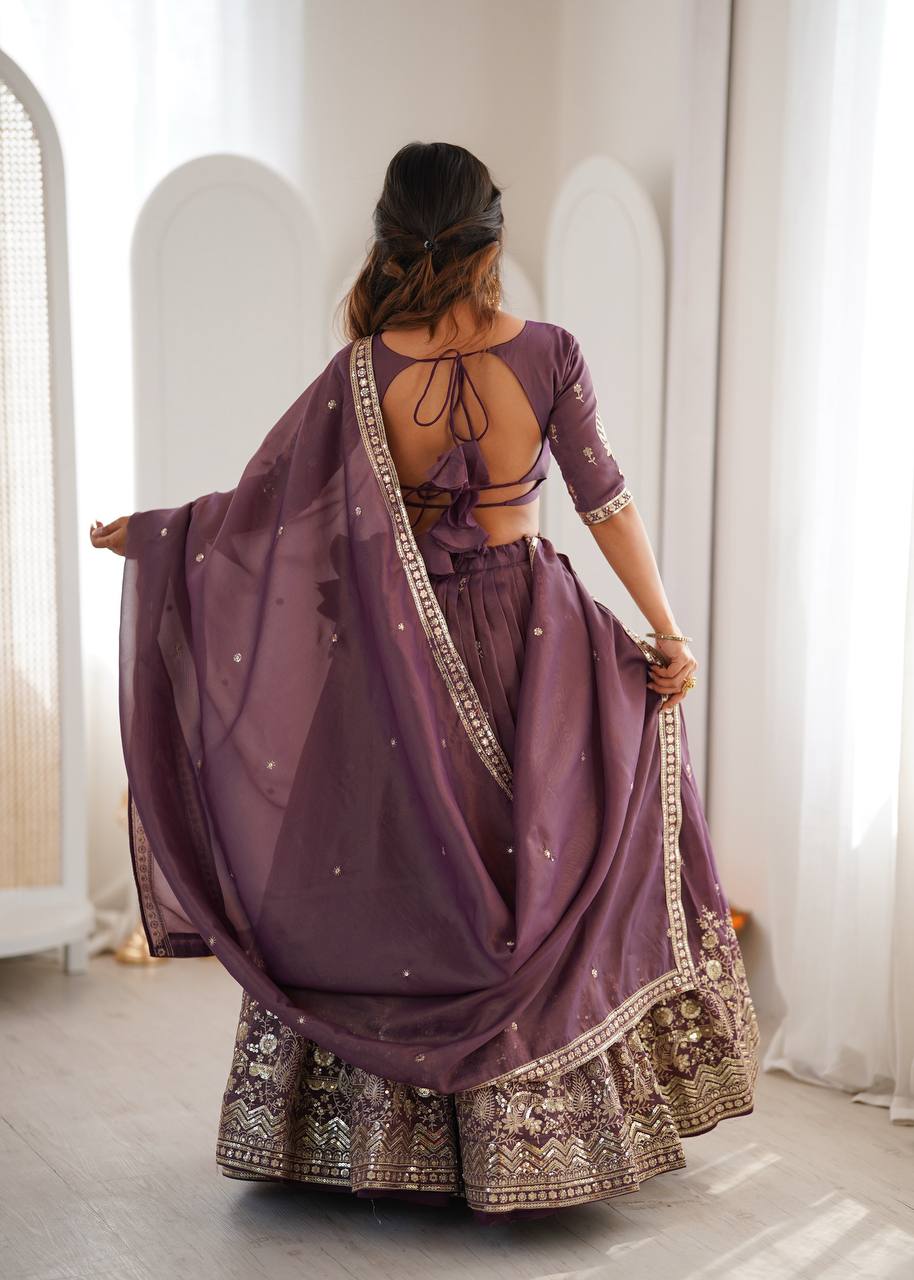 Women's Shimmer Silk Embroidered Lehenga Choli Set with Dupatta