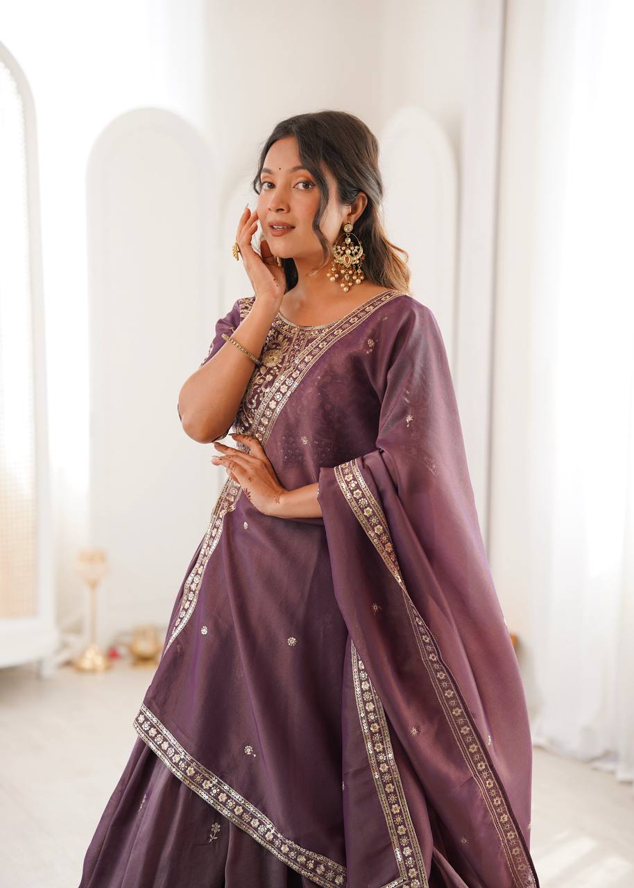 Women's Shimmer Silk Embroidered Lehenga Choli Set with Dupatta