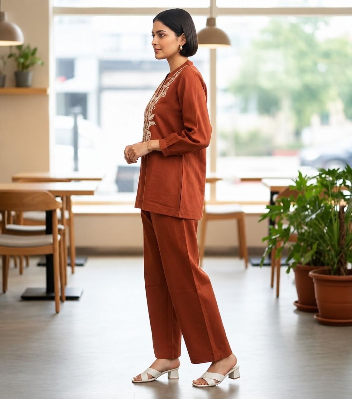 Women's Embroidered Cotton Flex Co-Ord Set with Matching Bottom