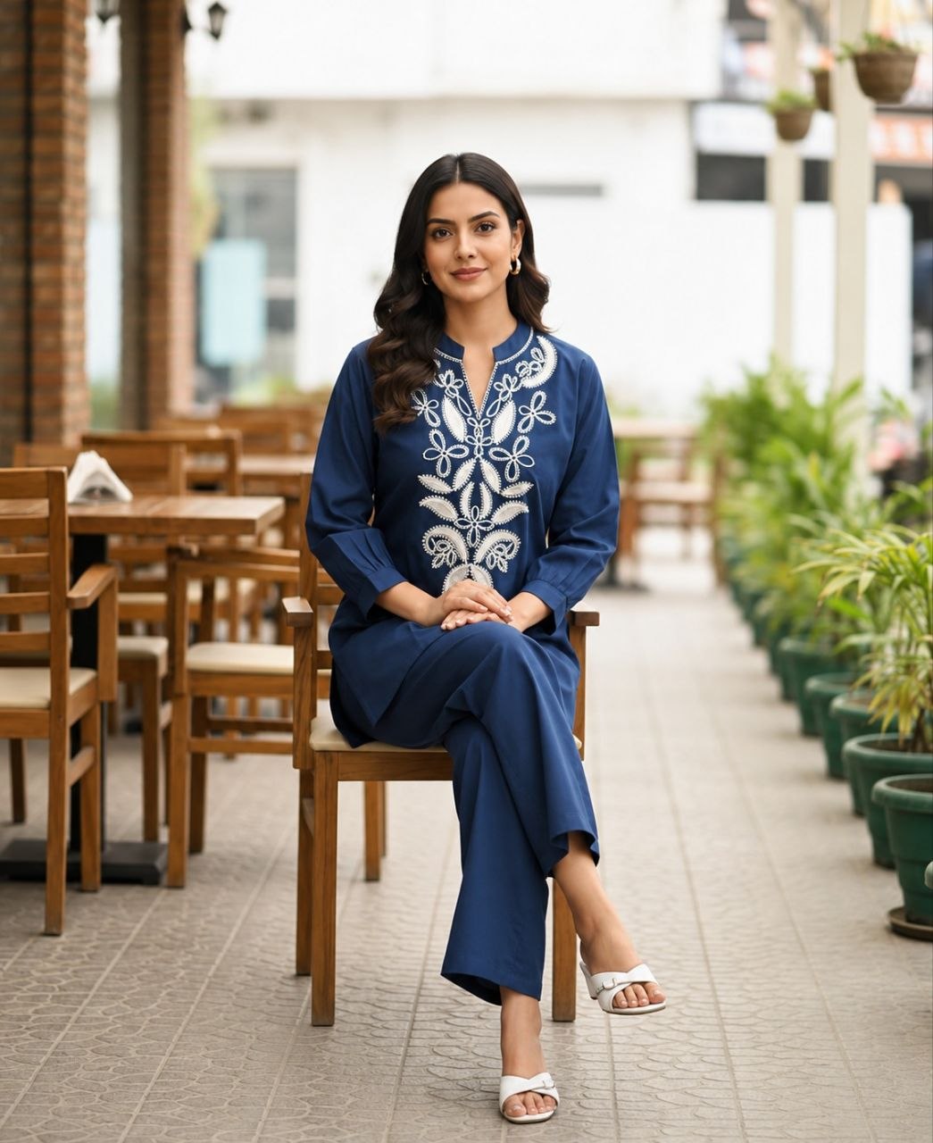 Women's Embroidered Cotton Flex Co-Ord Set with Matching Bottom