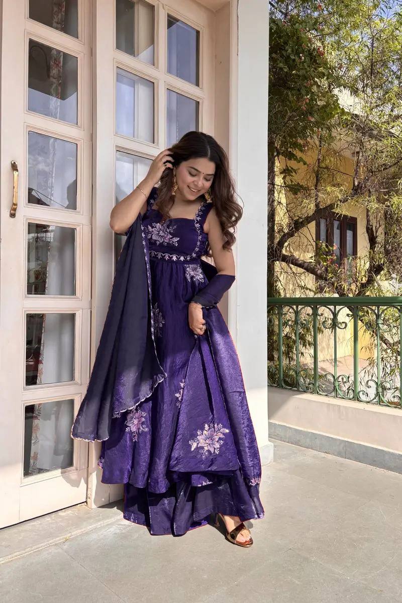 Women's Fendy Silk Embroidered Kurta Palazzo Set with Dupatta